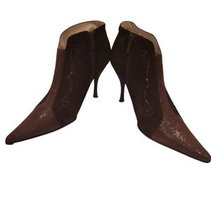 CLoTILDe Brown Suede /Snake skin Textured High Heel Ankle Boots Crystals US 9
